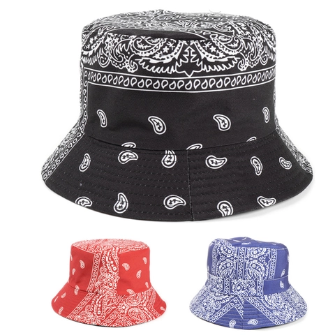 Paisley Print Reversible Bucket Hat Cotton Polyester Retro Bandana Sun Protection Streetwear Foldable Outdoor For Unisex