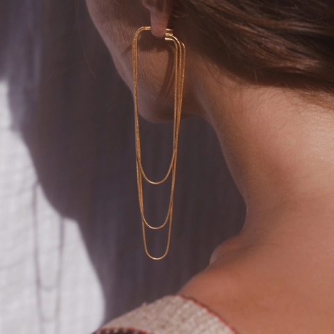 Triple Layered Snake Chain Tassel Drop Earrings For Women Elegant Long Fringe Copper Gold Plated Minimalist Style Jewelry