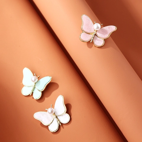 Spilla A Farfalla Per Donna Lega Perla Artificiale Smalto Trama Marmo Ali Elegante Stile Coreano Accessori Abbigliamento
