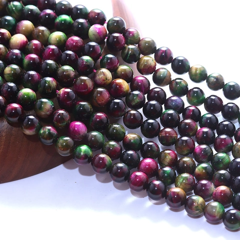 Natural Tiger Eye Stone Round Loose Beads Colorful Polished Cat Eye Effect For DIY Jewelry Making Bracelets Necklaces