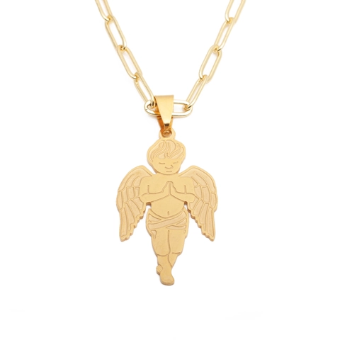 Cupid Engel Flügel Anhänger Halskette Vergoldet Edelstahl Und Kupfer Schmuck Neuheit Modisch Ästhetische Kette
