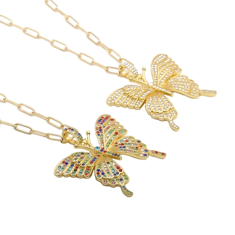 Collier Pendentif Papillon Chaîne Hip Hop Alliage De Cuivre Avec Strass Cristal Streetwear Pour Femmes