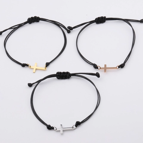 Pulsera Con Colgante De Cruz Minimalista Acero Inoxidable Cuerda Trenzada Ajustable Joyería Religiosa Moda Regalo