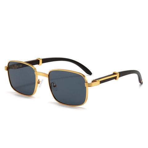 Retro Square Sunglasses Metal Frame UV Protection Gradient Lenses Wood Grain Texture Business Fashion Luxury Eyewear