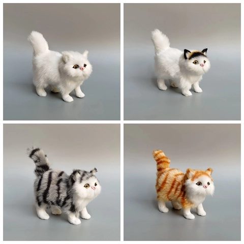 Realistic Simulation Cat Figurine Lifelike Faux Fur Animal Statue Miniature Ornament For Home Office Desktop Decor Gift