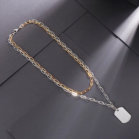 Collana Con Pendente A Targhetta Militare A Strati Acciaio Inossidabile Catena A Graffetta Stile Industriale