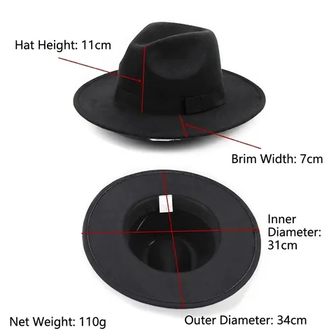Vintage Wide Brim Fedora Hat Polyester Felt Jazz Cap With Grosgrain Ribbon Bow For Men Women
