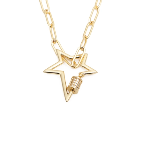 Hip Hop Stern Anhänger Halskette Gold Kupfer Büroklammer Kette Zirkon Eingelegt Karabiner Verschluss Schmuck Geschenk