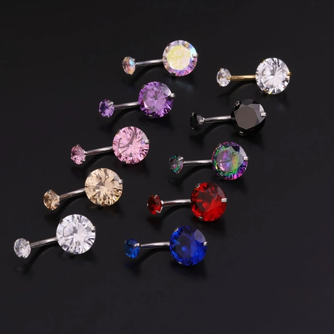 Stainless Steel Belly Button Ring Double Round Cubic Zirconia Body Piercing Jewelry For Women