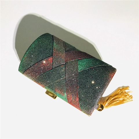 Pochette De Soirée Pour Femme Scintillante À Franges Avec Chaîne Pour Mariage Banquet Fête Rigide Dégradé De Couleur