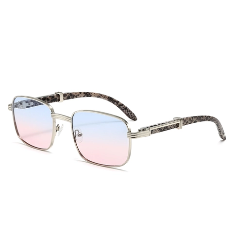 Retro Square Sunglasses Metal Frame UV Protection Gradient Lenses Wood Grain Texture Business Fashion Luxury Eyewear