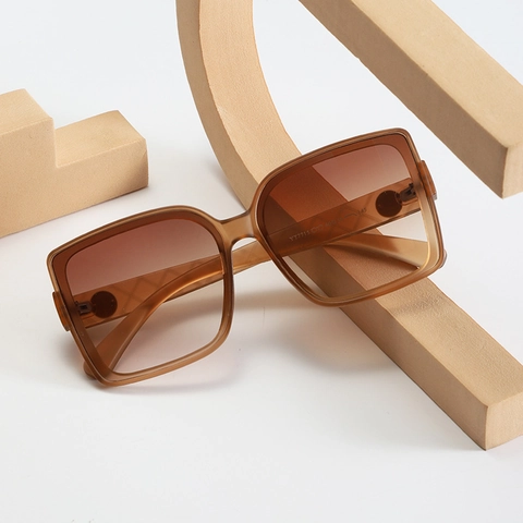 Oversized Square Sunglasses UV400 PC Frame Lattice Texture Temples Fashion Retro Eyewear For Women Outdoor Travel