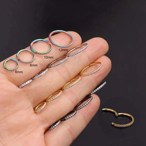 Aro De Piercing De Acero Inoxidable Circonita Bisagra Segmento Anillo De Nariz Septum Clicker Joyería Corporal