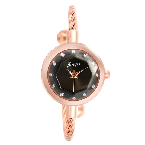 Orologio A Bracciale Da Donna Oro Rosa Lega Cinturino In Filo Intrecciato Quadrante Vetro Sfaccettato Quarzo Elegante
