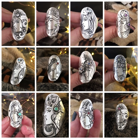 Anello In Lega Vintage Segni Zodiacali Costellazione Ritratto Intagliato Pietra Preziosa Sintetica Bohemien Retro Gioielli Donna