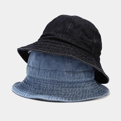Washed Denim Bucket Hat For Men Women Wide Brim Sun Protection Retro Casual Outdoor Fisherman Cap