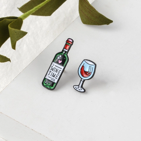 Cartoon Red Wine Bottle And Glass Enamel Brooches Zinc Alloy Wine Time Pins Badge Decorative Accessories For Bags Clothes