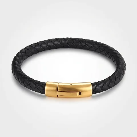 Pulsera De Cuero Trenzado Para Hombre Con Cierre De Acero Inoxidable Joyería De Mano De Moda Punk Minimalista