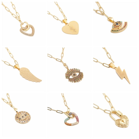 Copper Heart Pendant Necklace Women Micro Pave Zirconia Interlocking Double Hearts Paperclip Chain Trendy Jewelry Gift