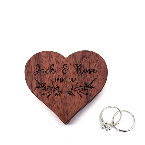 Heart Shaped Walnut Wood Ring Box Jewelry Storage Organizer Wedding Engagement Gift Case Natural Grain Vintage Style