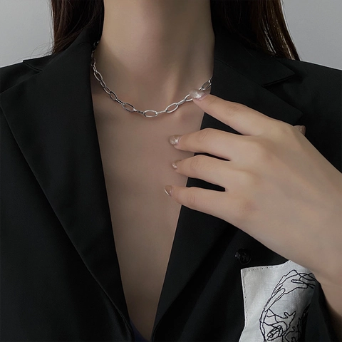 Minimalistische Gelegeerde Ketting Zilver Rechthoekige Schakel Sleutelbeenketting Hip Hop Unisex Sieraden Koreaanse Stijl