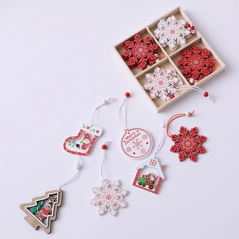 Decorazioni Appese Albero Di Natale Legno Dipinto Fiocco Di Neve Renna Stella Campana Pendenti Addobbi Per Feste Casa