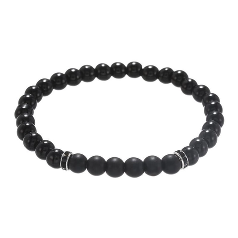 Men Beaded Bracelet Matte And Shiny Stone Round Beads Metal Spacers Minimalist Classic Jewelry
