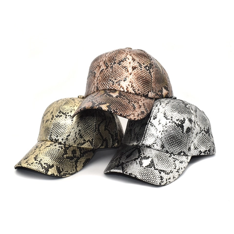 Schlangenmuster PU Leder Baseballkappe Metallische Textur Verstellbare Outdoor Mode Sonnenhut Für Damen Herren