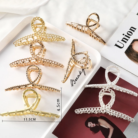 Metal Hair Claw Clips Hollow Out Geometric Shark Clamps Minimalist Strong Grip Styling Accessories For Women Girls Elegant Alloy Hairpins
