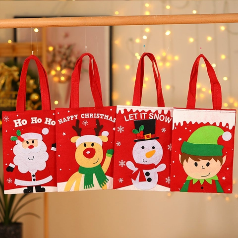 Christmas Felt Gift Bags Santa Snowman Reindeer Elf Pattern Candy Tote Bags For Kids Holiday Party Favor Supplies