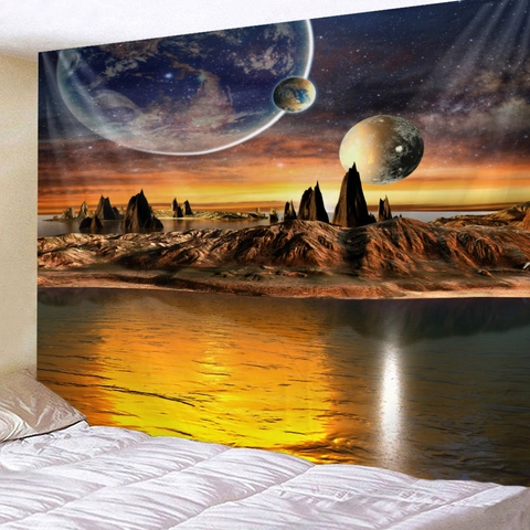 Arazzo Da Parete Galassia Spazio 3D Tessuto Poliestere Paesaggio Montano Pianeta Per Decorazione Camera Da Letto Soggiorno