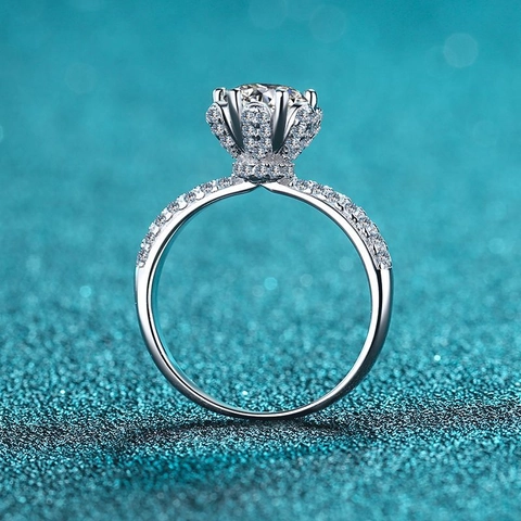 S925 Sterling Silver Moissanite Ring For Women Flower Petal Six Prong Zirconia Solitaire Wedding Engagement Jewelry Ring Gift