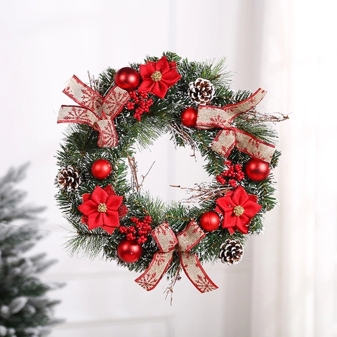 Ghirlanda Di Natale Artificiale Con Aghi Di Pino Pigne Bacche Rosse Fiocco Di Iuta Decorazione Porta E Parete