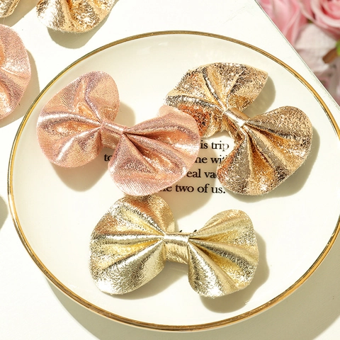 Metallic Shiny Bow Hair Clips Princess Artificial Leather Duckbill Hairpins Headwear For Kids Toddler Girls