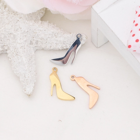 Dijes De Zapato De Tacón De Aguja Acero Inoxidable 304 Pulido Espejo Colgantes Para Creación De Joyas DIY Collares