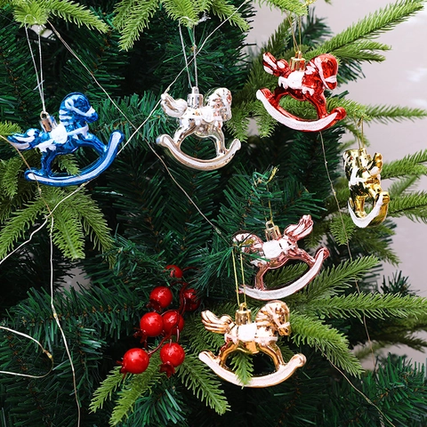 Ornamenti Appesi Cavallo A Dondolo Albero Di Natale Plastica Galvanizzata Glitter Decorazioni Festive Festa Vacanze Casa