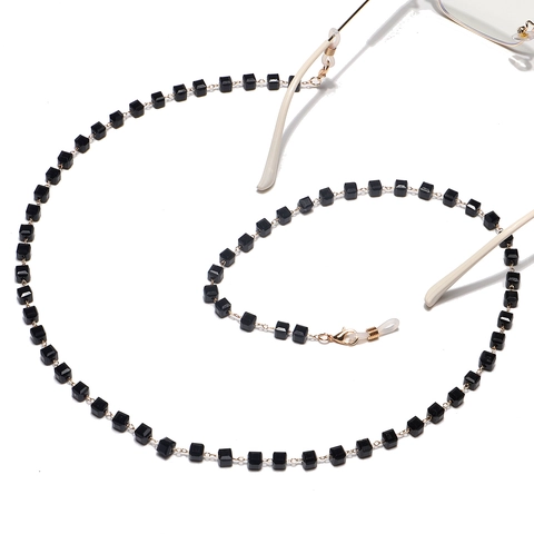 Fashion Glasses Chain Gold Alloy Black Faceted Square Beads Anti-slip Sunglasses Lanyard Face Mask Strap Holder For Women