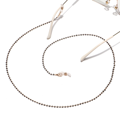 Handmade Fashion Glasses Chain With Metal Gold Link And Black Beads Anti-Slip Elegant Eyewear Lanyard For Mask Holder