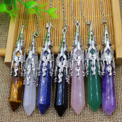 Naturkristall Hexagonal Punkt Anhänger Halskette Mit Chakra Perlen Und Filigraner Metallkappe Yoga Heilung Schmuck Damen