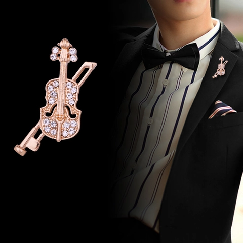 Broche De Violín Instrumento Musical Aleación De Zinc Rhinestone Cristal Insignia Para Hombres Mujeres Accesorios De Solapa De Traje