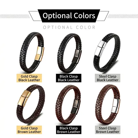Braided Leather Bracelet For Men With Stainless Steel Magnetic Clasp Vintage Casual Handwoven Jewelry Hand Accessory
