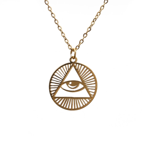 Collier Pendentif Œil De Protection All-Seeing Eye Chaîne Acier Inoxydable Et Cuivre Cadeau Bijoux