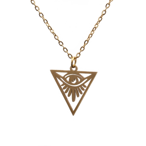 Evil Eye Dreieck Anhänger Halskette Edelstahl Hohl Allsehendes Auge Punk Gothic Schmuck Für Damen Herren
