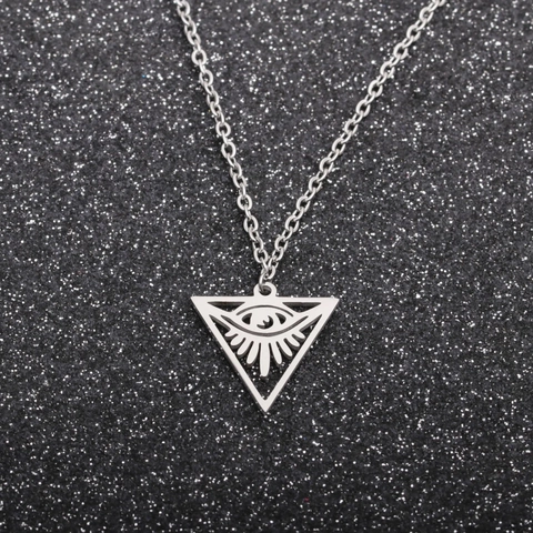 Evil Eye Dreieck Anhänger Halskette Edelstahl Hohl Allsehendes Auge Punk Gothic Schmuck Für Damen Herren
