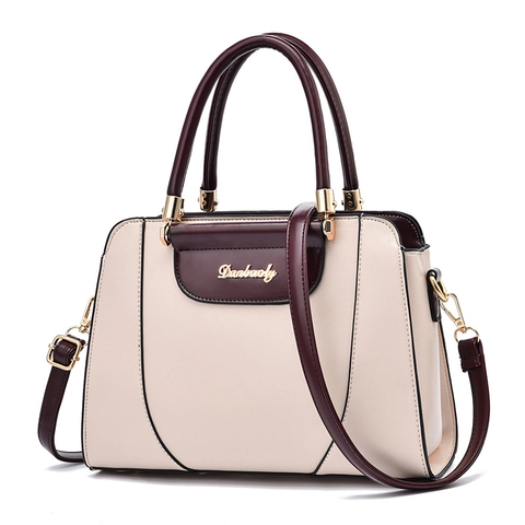 Women PU Leather Handbag Contrast Color Fashion Shoulder Crossbody Bag Large Capacity Business Commute Top Handle