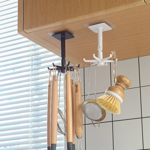 Gancio Da Cucina Ruotabile A 360 Gradi Plastica ABS Multi Artiglio Autoadesivo Montaggio A Parete Senza Fori Supporto Plegabile
