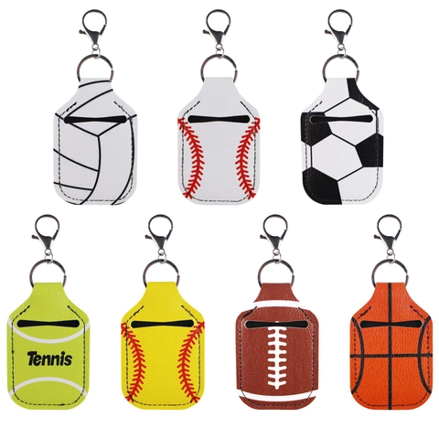Sports Theme Keychain Hand Sanitizer Holder PU Leather Football Basketball Baseball Portable Travel Bottle Sleeve