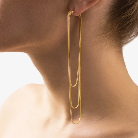 Triple Layered Snake Chain Tassel Drop Earrings For Women Elegant Long Fringe Copper Gold Plated Minimalist Style Jewelry