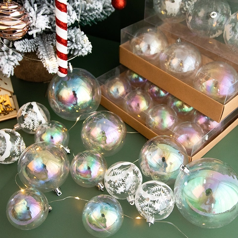 Palle Di Natale Ornamenti Iridescenti Arcobaleno Trasparenti Dipinte Di Bianco Fiocchi Di Neve Renna Decorazioni Albero Festa