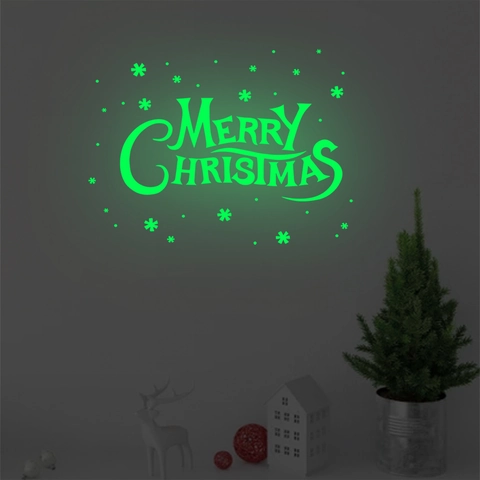 Weihnachten Wandaufkleber Leuchten Im Dunkeln PVC Dekore Merry Christmas Schriftzug Sterne Schneeflocken Wohndekoration